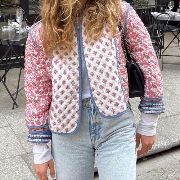 Mango Jackets & Blazers - Mango Pink and White Floral Bomber Jacket